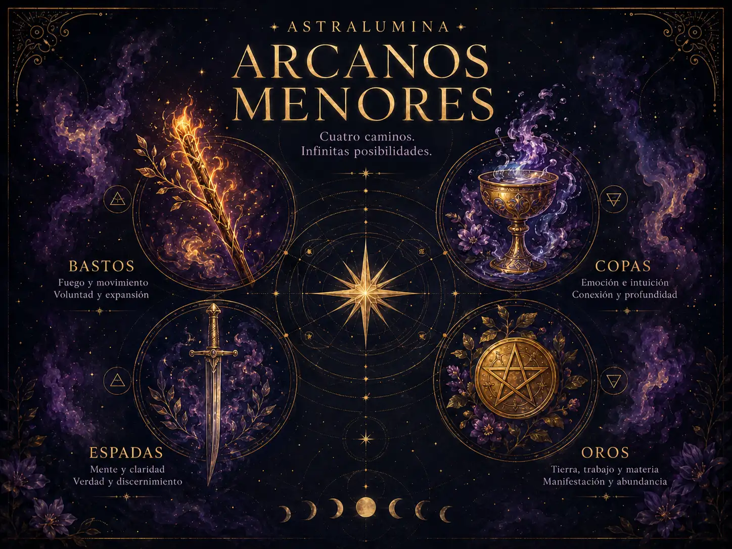 Arcanos Menores del Tarot Waite Smith: Bastos, Copas, Espadas y Oros